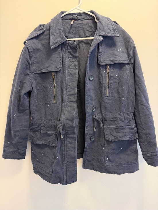 Free People Jackets & Blazers - Free People Navy Blue Utility Military Jacket with Cargo Drawstring Small